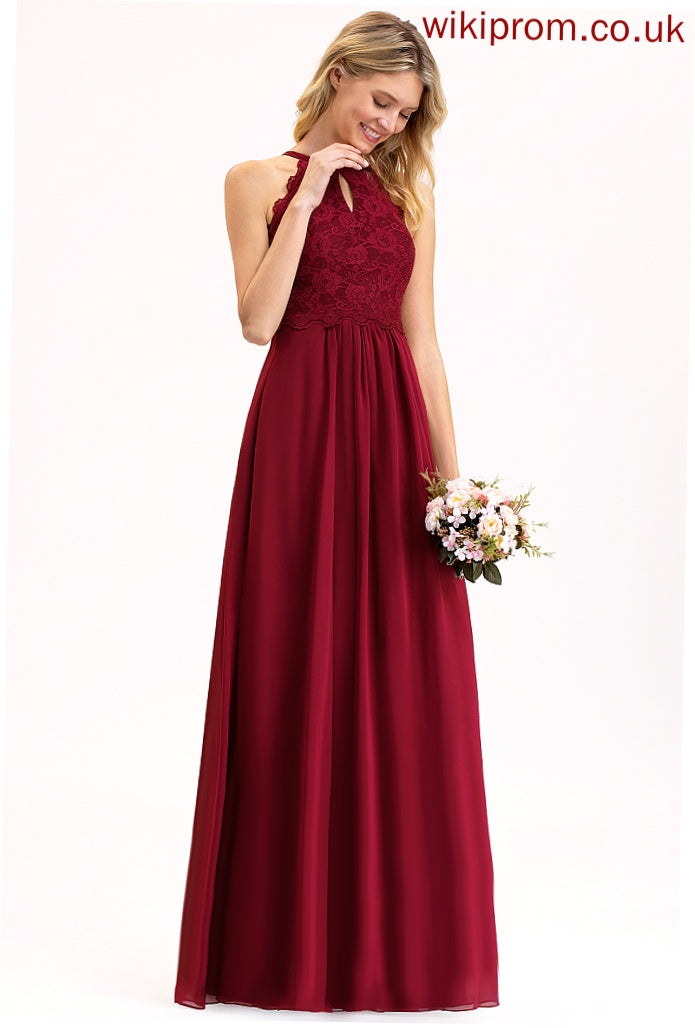 Lace Chiffon Scoop Angie A-Line Prom Dresses Floor-Length