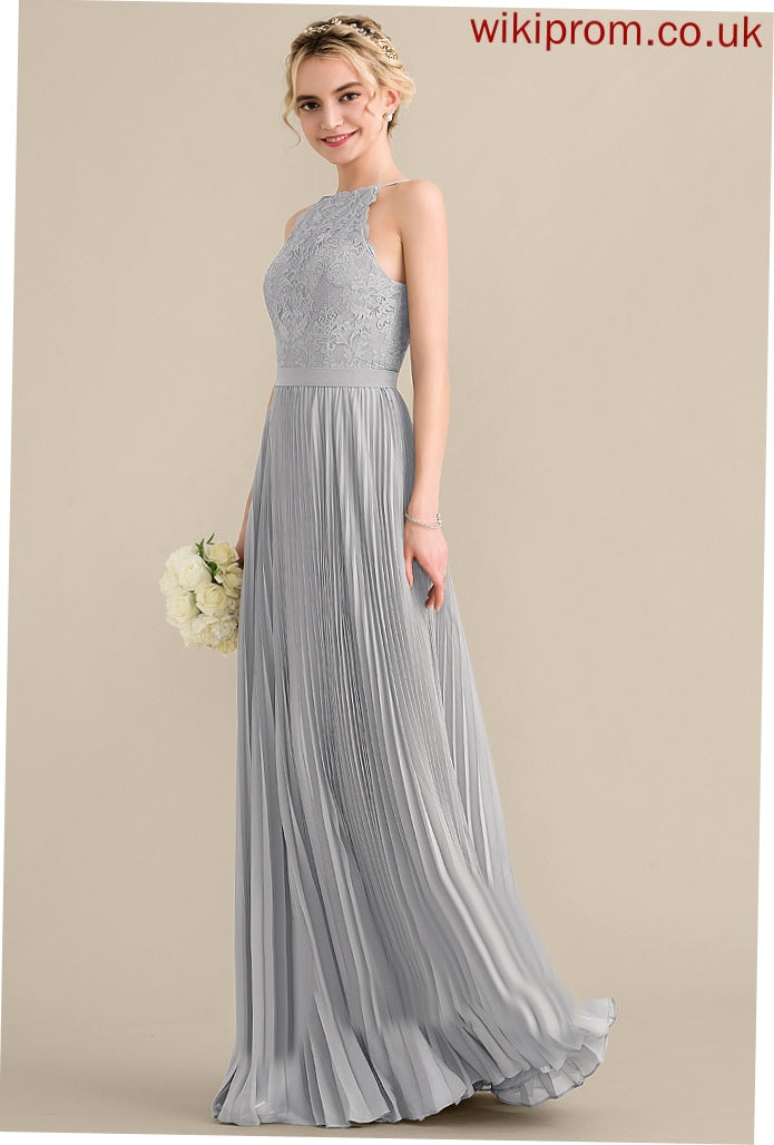 Silhouette Pleated Length Scoop Neckline A-Line Fabric Floor-Length Embellishment Lilian Natural Waist Sleeveless Bridesmaid Dresses