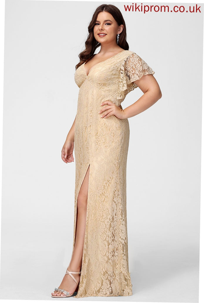 V-neck Neckline A-Line Floor-Length Length Lace Fabric Silhouette Straps&Sleeves Liz Floor Length Natural Waist Bridesmaid Dresses