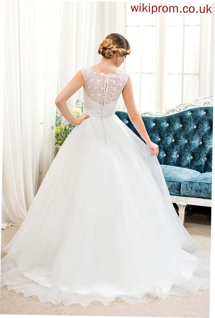 Ball-Gown/Princess Dress Sweep Organza Beading Wedding Lace Jaiden Satin With Wedding Dresses Train Sequins