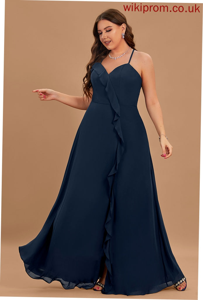 Length V-neck A-Line Silhouette Neckline Fabric SplitFront Floor-Length Embellishment Trudie Trumpet/Mermaid Sleeveless Bridesmaid Dresses