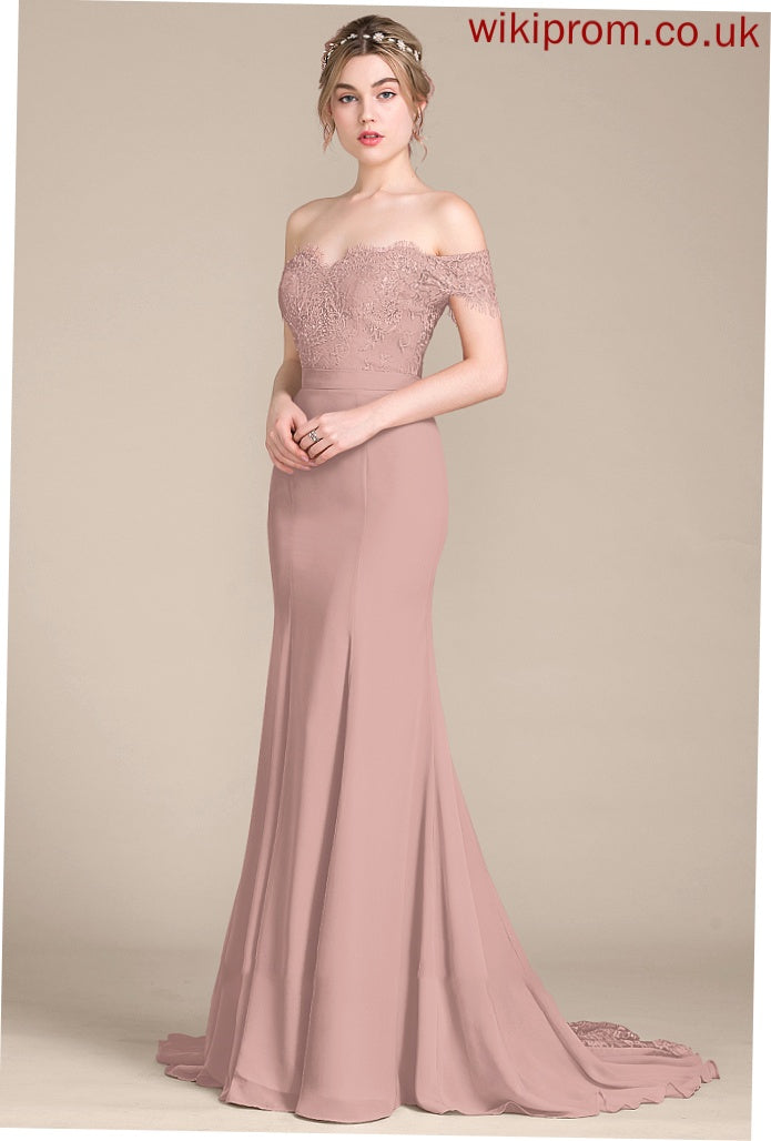 Court Chiffon Prom Dresses Off-the-Shoulder Train Louisa Trumpet/Mermaid With Sequins Lace