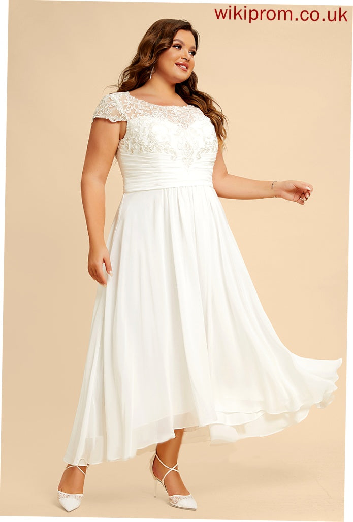 Lace Scoop Dress Neck Chiffon A-Line Alina Asymmetrical Wedding Wedding Dresses