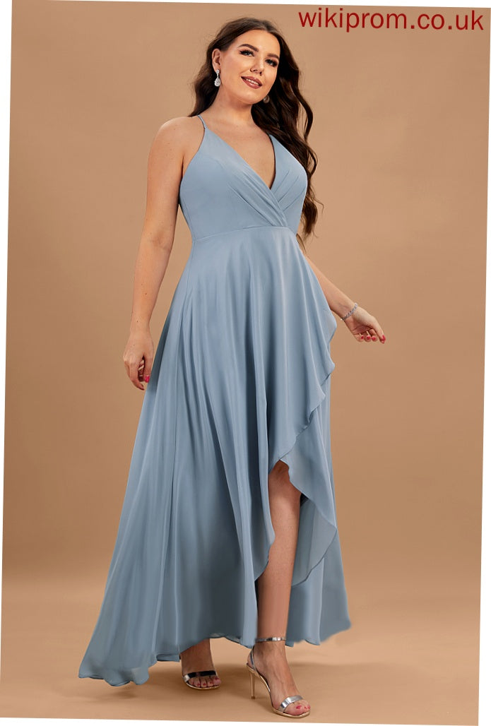 Chiffon A-Line Rosalind Prom Dresses V-neck Asymmetrical