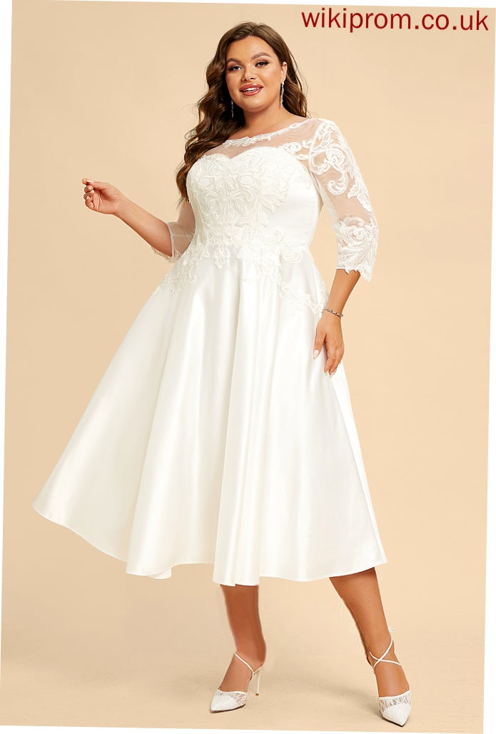 Wedding Ruth Lace Tea-Length With Satin Illusion A-Line Dress Wedding Dresses