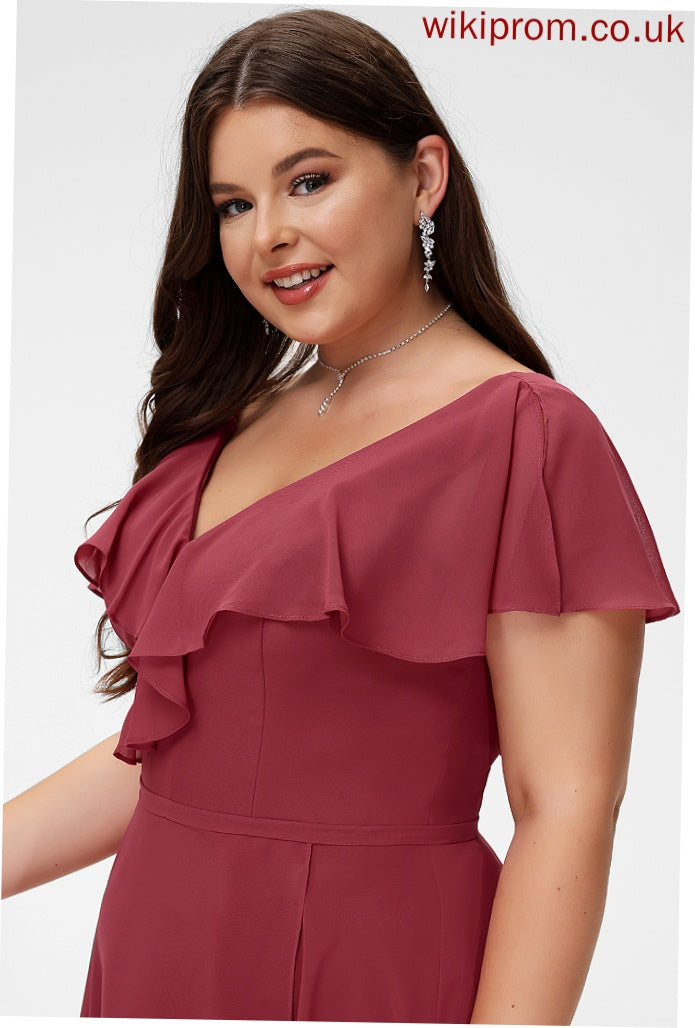 A-Line Prudence Ruffle Asymmetrical Cocktail Chiffon V-neck Dress With Cocktail Dresses