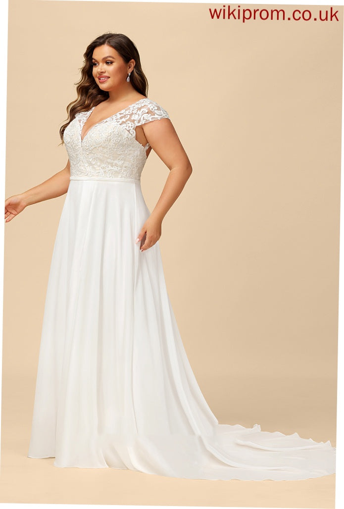 Split With Kassidy Lace Dress Chiffon A-Line Train Sweep V-neck Front Wedding Dresses Wedding