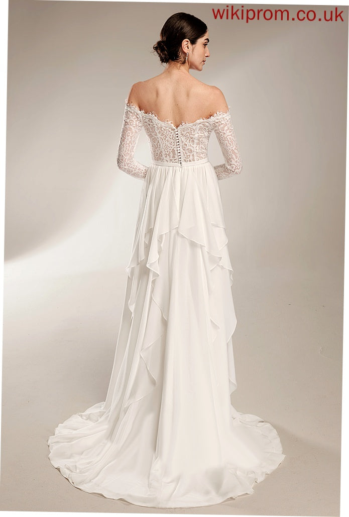 Lace Wedding Chiffon Court A-Line Off-the-Shoulder Ursula Train Wedding Dresses Dress Ruffle With