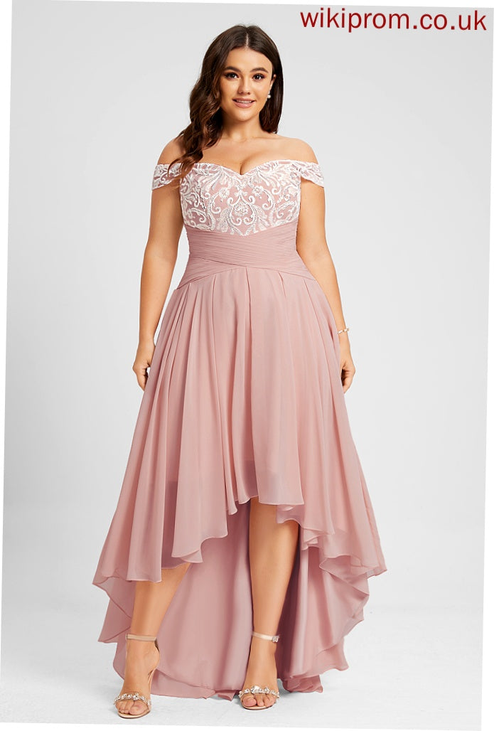 Kay Pleated Lace Off-the-Shoulder Chiffon With Prom Dresses A-Line Asymmetrical