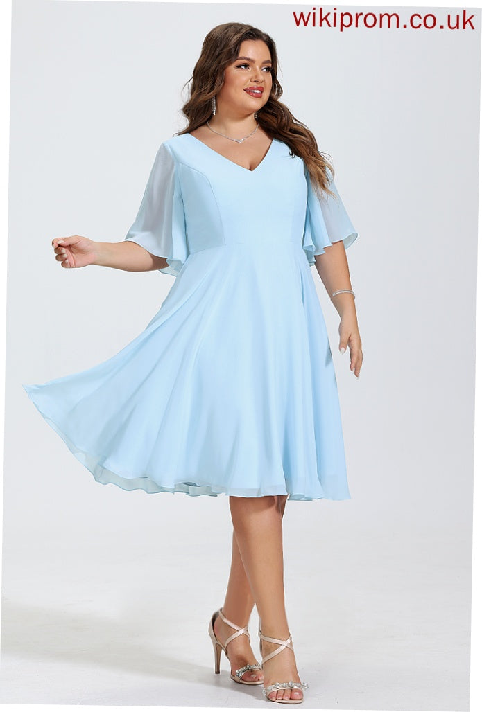 Dress Amina Cocktail A-Line Cocktail Dresses Chiffon V-neck Knee-Length