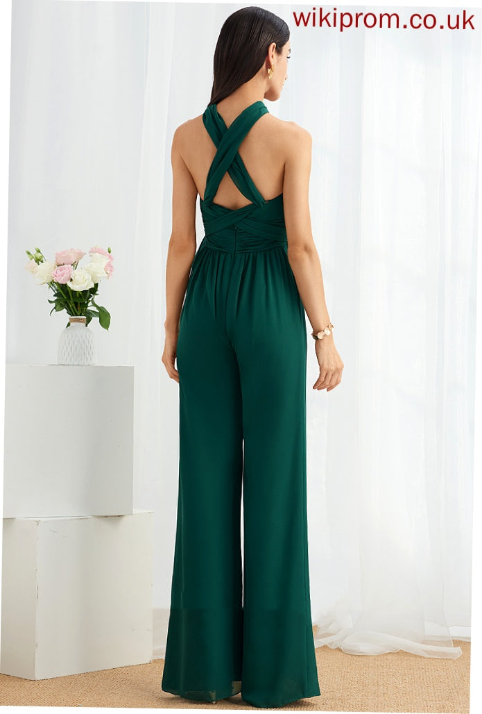 Straps Ruffle Floor-Length V-neck Fabric Length Embellishment Neckline Halter One-Shoulder HighNeck Jenna Bridesmaid Dresses