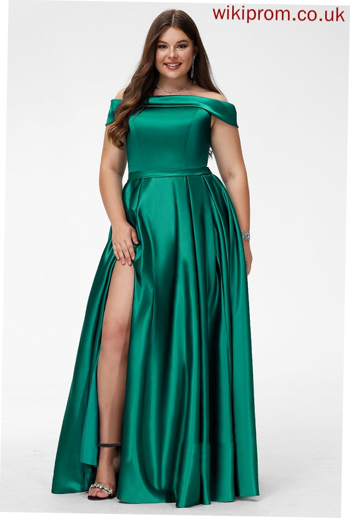 Neckline Fabric Straps&Sleeves Sleeveless Floor-Length Off-the-Shoulder Satin Length BackStyle Kaydence Bridesmaid Dresses