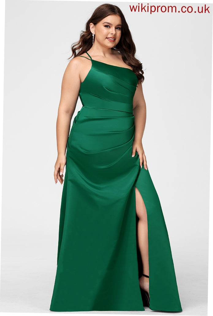 One-Shoulder A-Line Neckline SplitFront Fabric Floor-Length Silhouette Embellishment Length Scarlet Bridesmaid Dresses