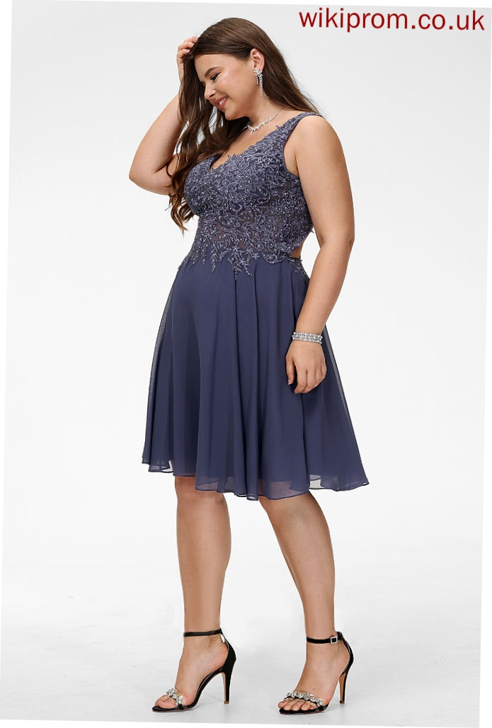 Chiffon Homecoming Dresses Lauretta Dress With Lace A-Line Knee-Length Homecoming Beading V-neck