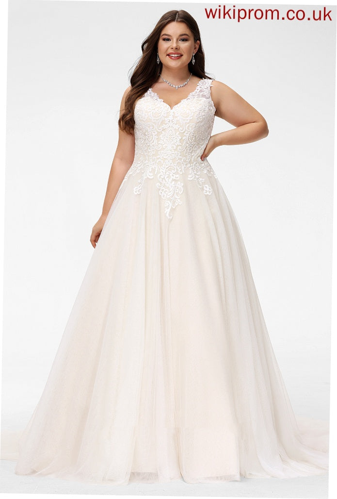 Tulle Train Dress Wedding Dresses Sloane Wedding Ball-Gown/Princess Lace V-neck Court