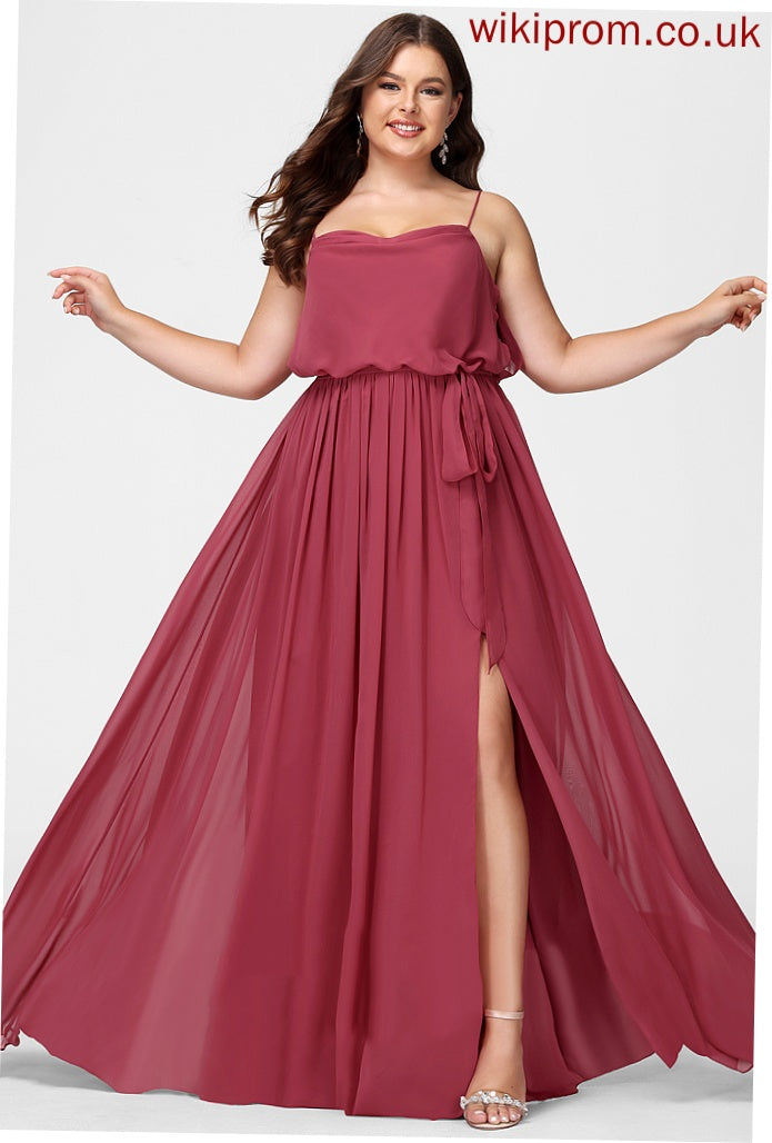 Floor-Length Silhouette Fabric A-Line Embellishment Neckline CowlNeck SplitFront Length Ruffle Mariela Bridesmaid Dresses