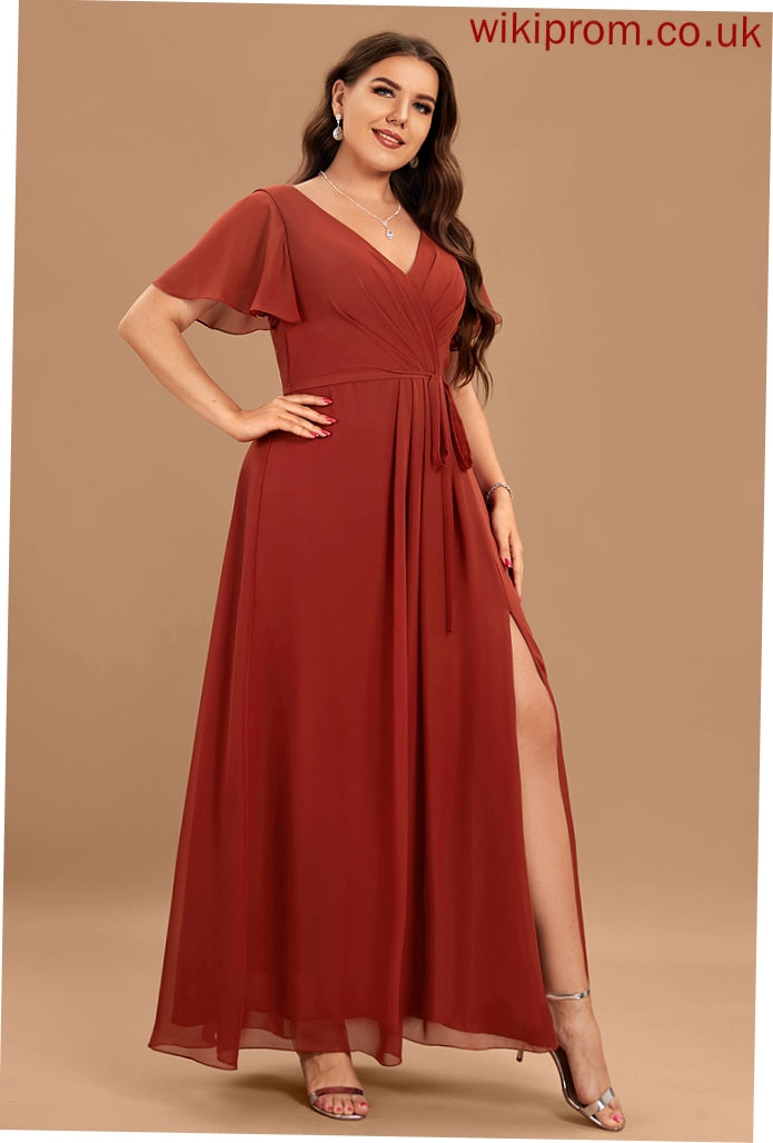 Floor-Length Silhouette Length SplitFront Fabric Neckline Embellishment V-neck A-Line Logan Bridesmaid Dresses