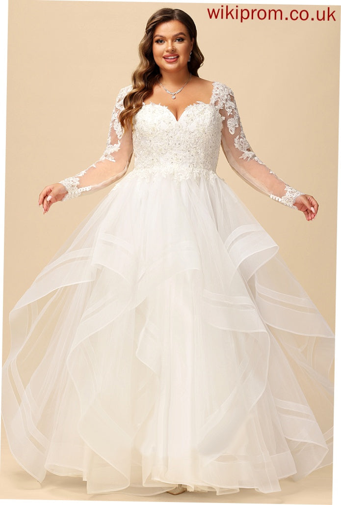 Ball-Gown/Princess Tulle Dress Floor-Length Wedding Dresses Kaila With Sequins Lace Beading V-neck Wedding