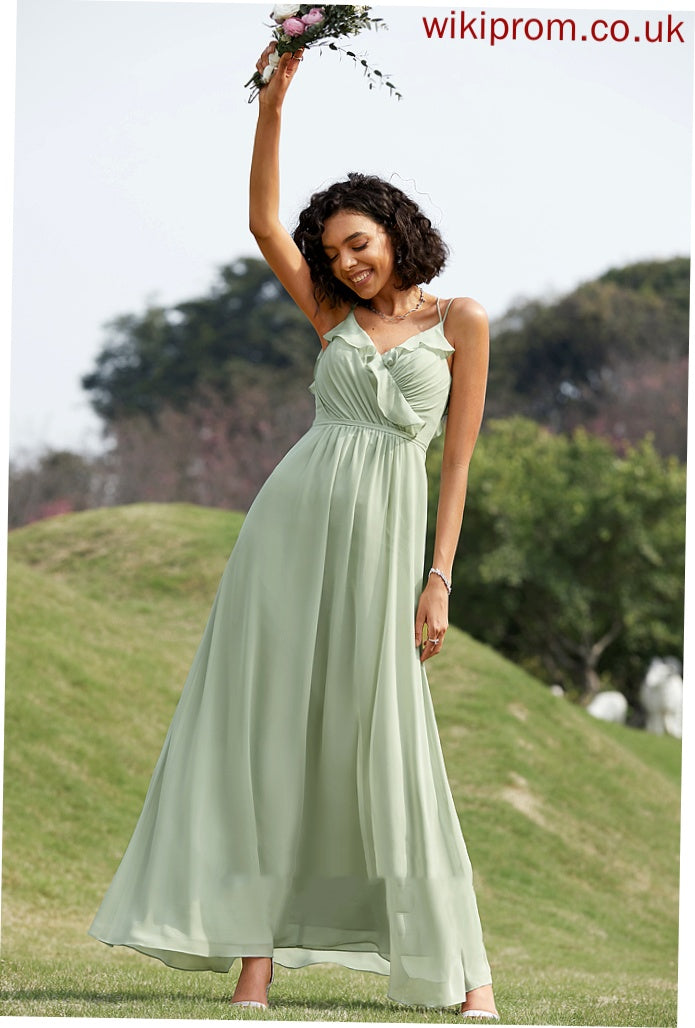 A-Line Length Embellishment Silhouette V-neck Floor-Length Ruffle Fabric Neckline Shyann V-Neck Sleeveless Bridesmaid Dresses