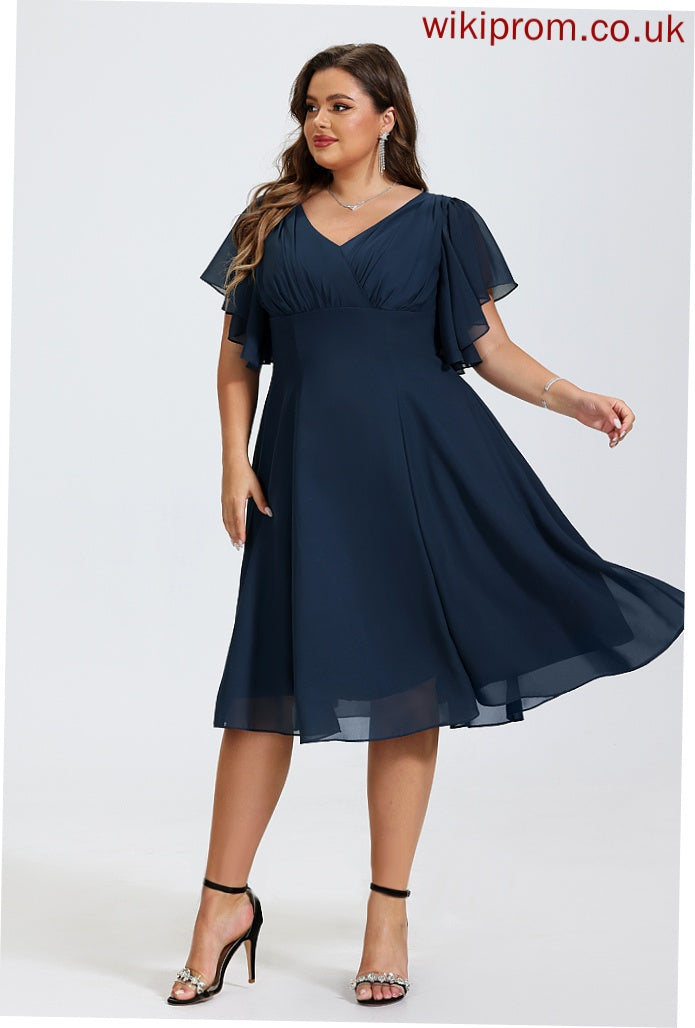 Chiffon A-Line Knee-Length Dress Cocktail Dresses Cocktail Angie V-neck