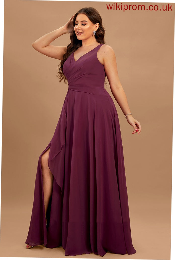 V-neck A-Line Neckline Floor-Length Length Fabric SplitFront Silhouette Embellishment Cara Floor Length Natural Waist Bridesmaid Dresses