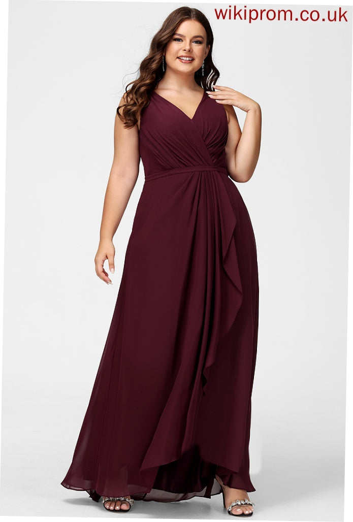 V-neck Embellishment Silhouette Fabric Neckline Length Asymmetrical SplitFront A-Line Millie Bridesmaid Dresses