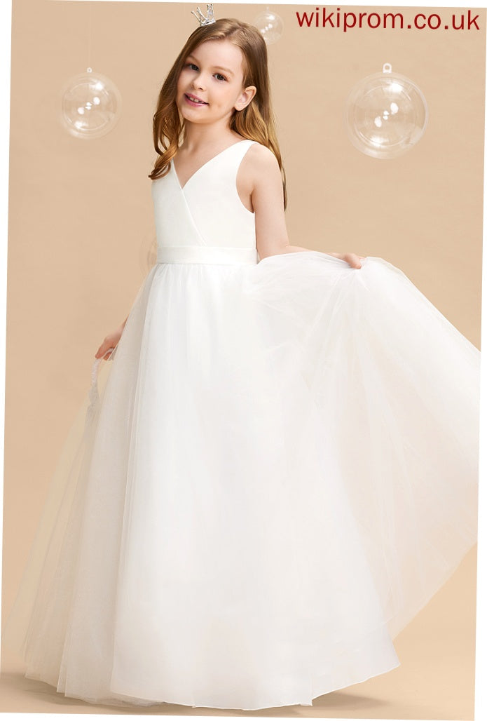 Floor-length Dress Ball-Gown/Princess Sloane V-neck Girl Tulle Back Bow(s)/V With Sleeveless - Flower Flower Girl Dresses