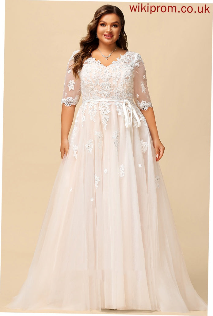 Court Sequins Ball-Gown/Princess Appliques Madeleine Train Bow(s) V-neck Wedding With Dress Wedding Dresses Beading Lace Tulle Satin