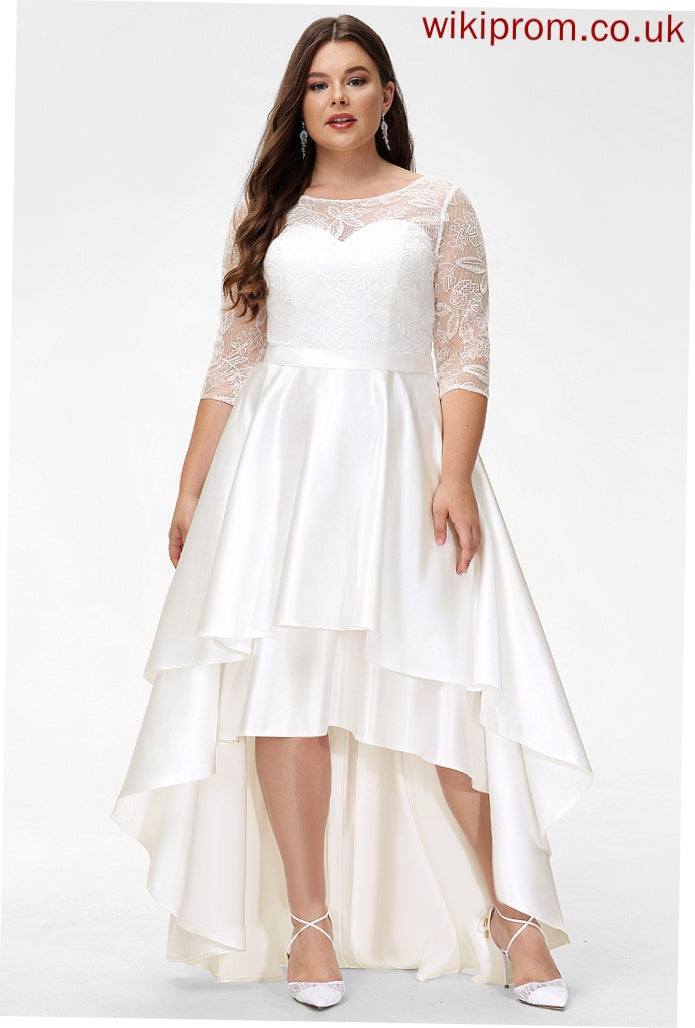 Lace Wedding Dresses Satin Wedding Asymmetrical Dress Scoop Gracelyn A-Line