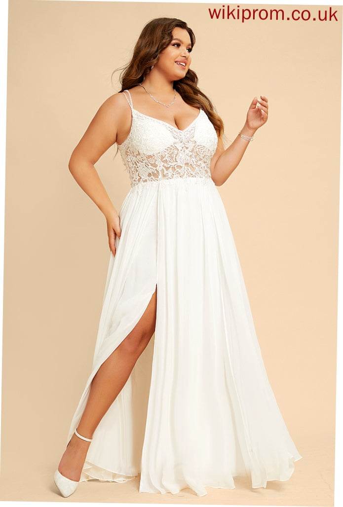 Dress Front Split V-neck Beading Chiffon Madelynn Wedding Dresses Floor-Length Wedding Lace A-Line With