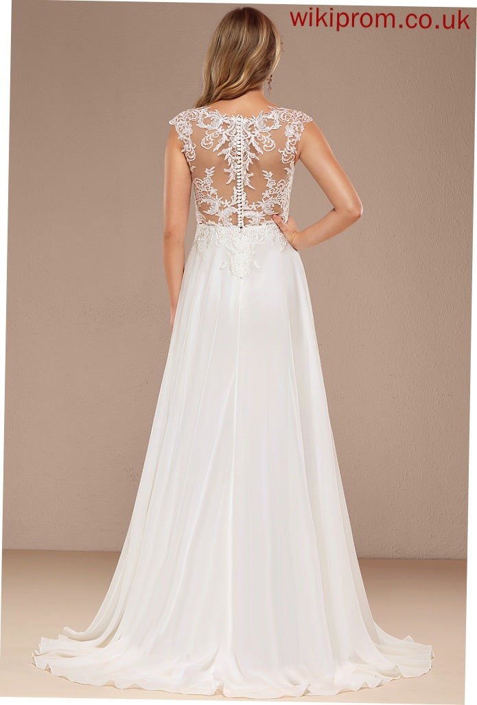 Train A-Line Kiara Lace Wedding Sweep V-neck Dress Chiffon Wedding Dresses