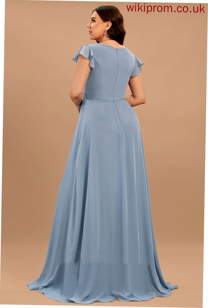 V-neck Floor-Length Silhouette Ruffle A-Line SplitFront Embellishment Length Neckline Fabric Anne A-Line/Princess Bridesmaid Dresses