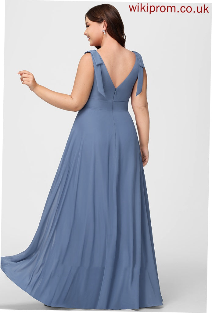 Floor-Length SplitFront A-Line Bow(s) Fabric Length Neckline Silhouette V-neck Embellishment Shayla Sleeveless Bridesmaid Dresses