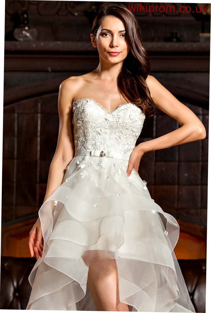 Charmeuse Bow(s) A-Line Lace Wedding Dress Asymmetrical Beading Tulle Jaylynn Wedding Dresses With Sweetheart