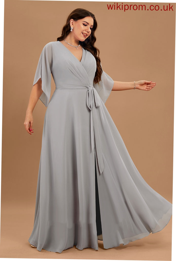 Fabric Embellishment SplitFront A-Line Silhouette Neckline V-neck Ruffle Length Floor-Length Karly Floor Length Bridesmaid Dresses