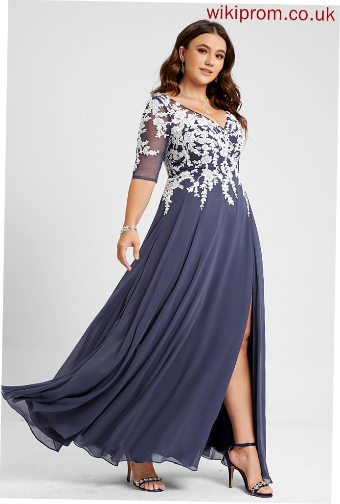 Jadyn Lace Floor-Length Sequins Chiffon V-neck A-Line Prom Dresses With