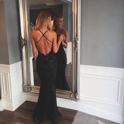 Black Prom Dresses Mermaid Prom Dress Lace Prom Dress Backless Evening Gowns WK967