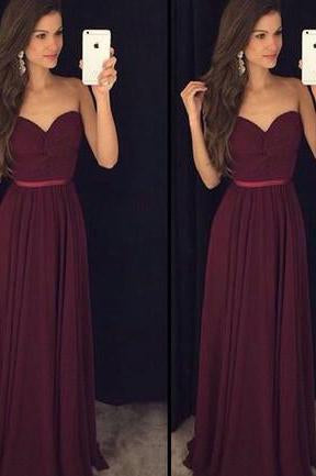 Vestido de Festa Burgundy Simple Chiffon Long Prom Dresses Sweetheart Prom Dresses WK756