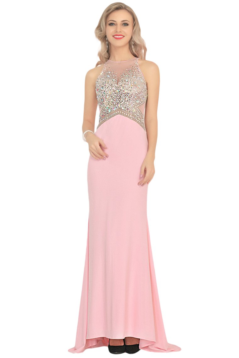 Mermaid Scoop Spandex Prom Dresses With Beads&Rhinestones