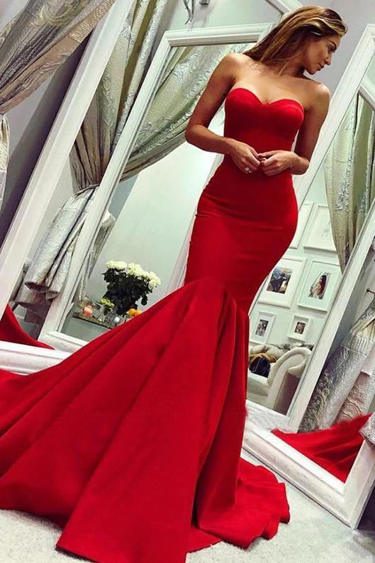 Sexy Red Sweetheart Mermaid Prom Dresses, Strapless Sweetheart Evening Dresses SWK15348