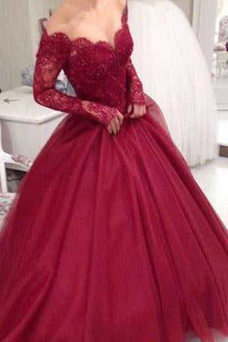 Charming Prom Dress Long Prom Dress Gowns Long Sleeve Tulle Evening Dress Women Dress WK844