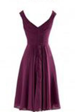 Simple-dress V Neck A-Line Knee Length Chiffon Bridesmaid Dresses WK477