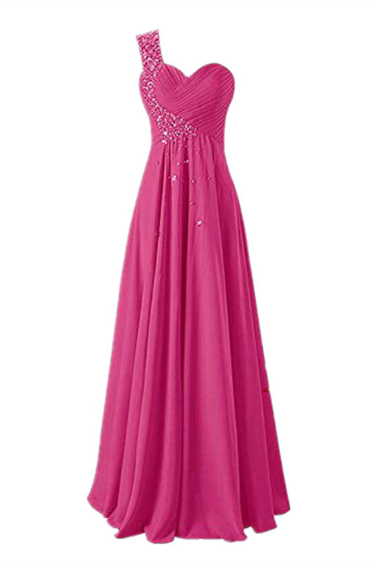 One Shoulder Long Bridesmaid Prom Dresses Chiffon Evening Gowns WK211