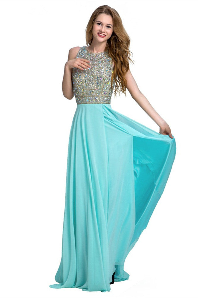 New Arrival Long Chiffon Beading Split Backless Sexy Gown For Teens