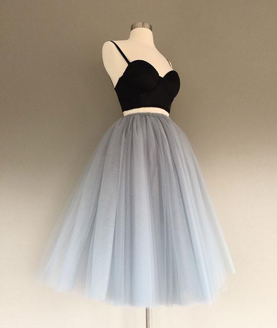 Two Pieces Black and Silver Short Tulle Sweetheart Spaghetti Strap Homecoming Dress WK200