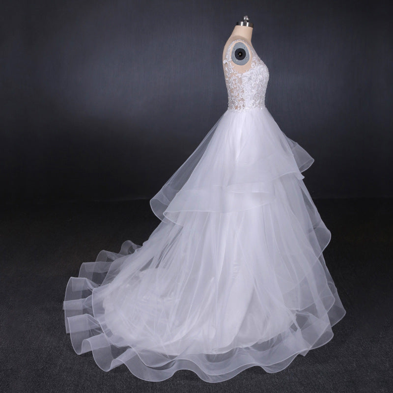 Charming V-neck Lace Wedding Dresses Elegant Backless Wedding Gowns