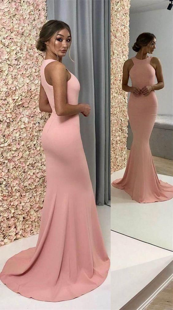 Charming Sheath Mermaid Long Pink Simple Prom Dresses