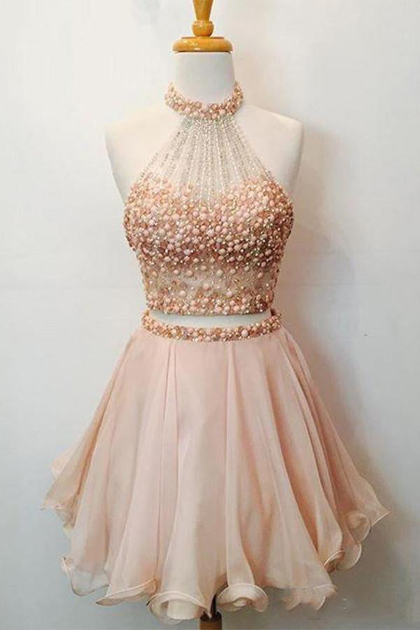 Cute Sleeveless Chiffon Appliqued Beaded Short Homecoming Dresses