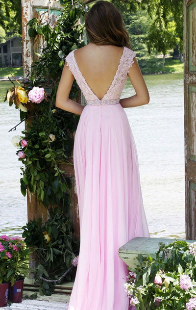 Pink Lace Bodice Prom Dresses Modest Long Evening Gowns For Formal Women Party Gown WK73