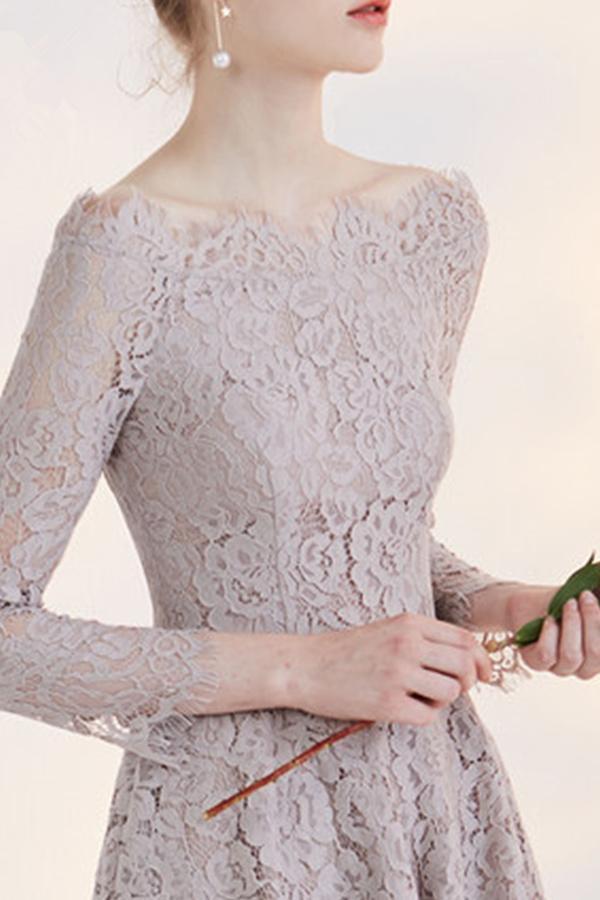 New Arrival Fashion Long Sleeves Temperament Homecoming Dress With Lace Appliques WK172